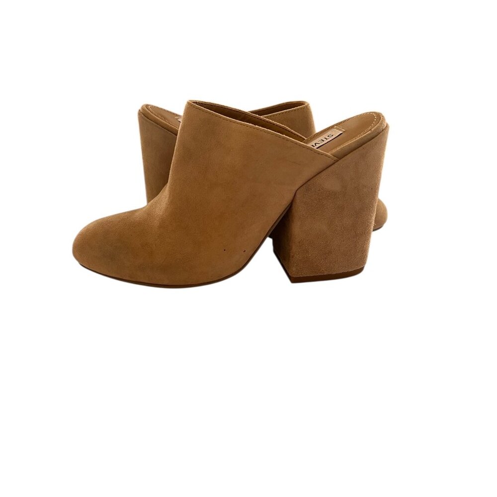 Steve Madden Tan Suede 3 Inch Block Heel Slip-On Mules Size 5M - Picture 2 of 7